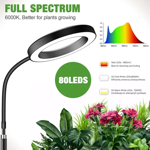 Miniatura 3 de Garpsen Luces de Crecimiento para Plantas de Interior, 80 LEDs de Espectro Completo Luz de Escritorio para Plantas con Temporizador para 6H/12H/16H
