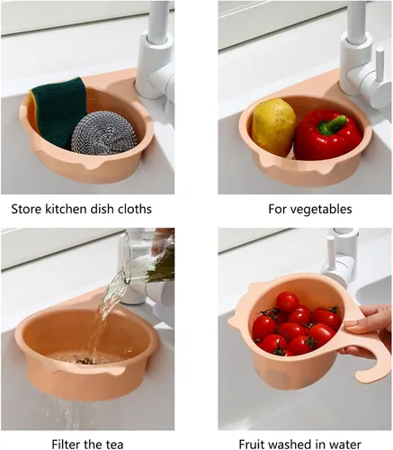 Miniatura 4 de Colador para colocar sobre el fregadero, cesta de drenaje para lavar verduras y frutas, escurrir pasta cocida y platos secos, se cuelga en el grifo