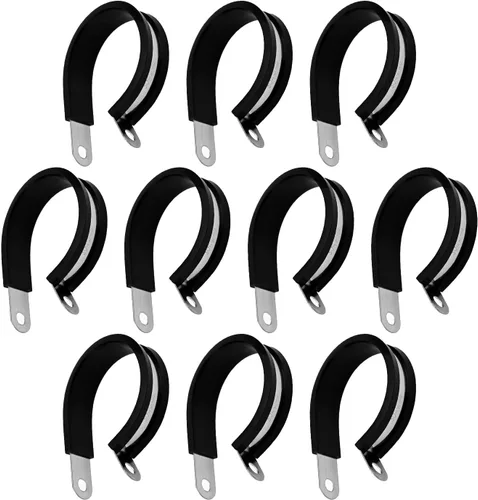Miniatura 35 de MroMax Abrazadera de cable de 0.236 in de diámetro EDPM Abrazadera aislada acolchada de goma 304 Abrazadera de tubería de acero inoxidable 0.24 "R