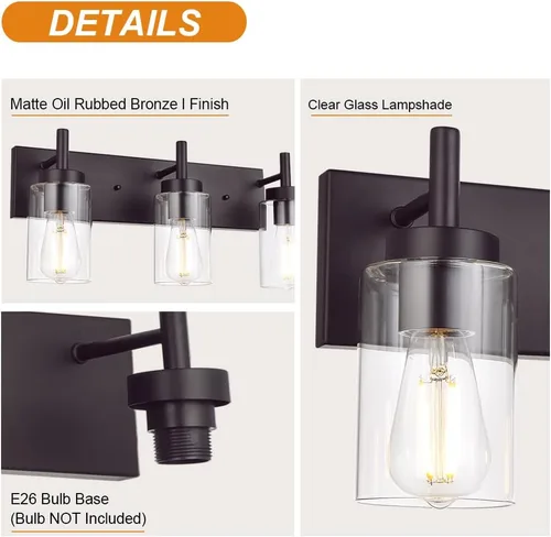 Miniatura 5 de 4 luces de tocador de baño, apliques de bronce aceitado, iluminación de pared, lámpara industrial para montaje en pared, estilo granja para cocina