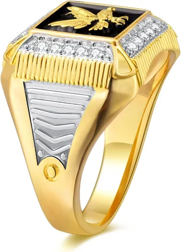 Miniatura 2 de Anillo de águila de oro de 14 quilates para hombre, circonita cúbica, anillo de águila americana