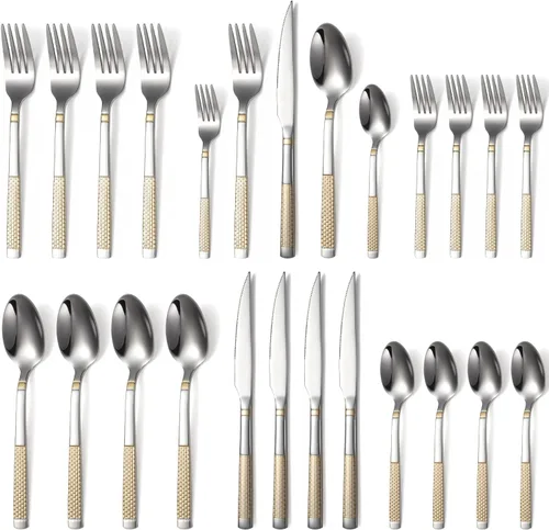 Juego de cubiertos de acero inoxidable de 20 piezas para 4 utensilios de cocina, incluye tenedores, cucharas, cuchillos para el hogar, restaurante,