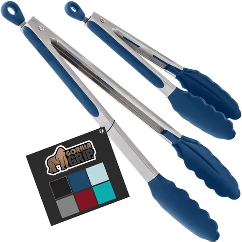 Miniatura 16 de GORILLA GRIP Pinzas de cocina de acero inoxidable resistentes al calor para cocinar, 9 + 12 pulgadas, juego de 2 pinzas para barbacoa, punta