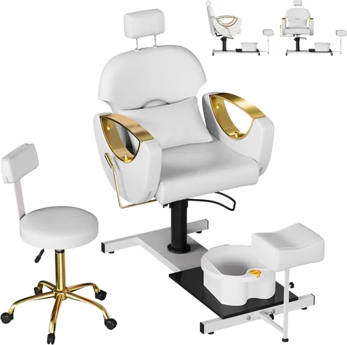 Miniatura 12 de KIGOTY Silla de pedicura sin fontanería, estación de pedicura reclinable con altura ajustable y giro de 360 grados, silla de spa hidráulica