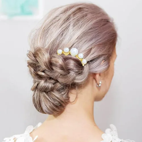 Miniatura 8 de Lawie Paquete de 6 pasadores de pelo de metal dorado con perlas en forma de U para el cabello, peines deslizantes para el cabello, horquillas anchas