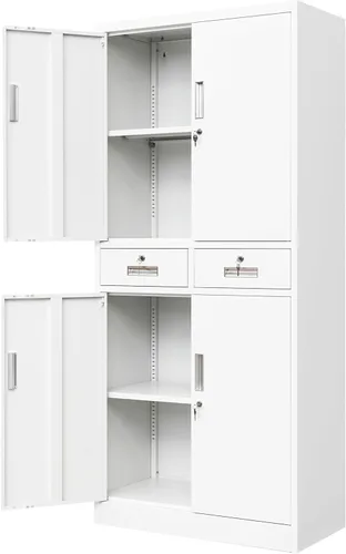 Miniatura 13 de Wanfu Gabinete de almacenamiento de metal, gabinete de almacenamiento con bloqueo de 71 pulgadas con estantes ajustables y 2 cajones, gabinetes