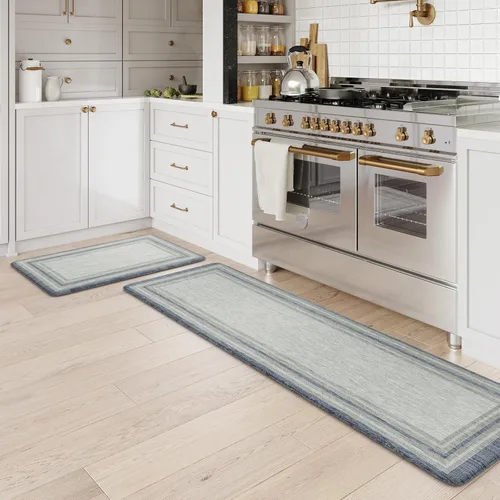 Miniatura 50 de KIMODE - Juego de 2 tapetes de cocina bohemios, antifatiga, antideslizantes, impermeables, ergonómicos, acolchados, cómodos, para lavandería, Caqui