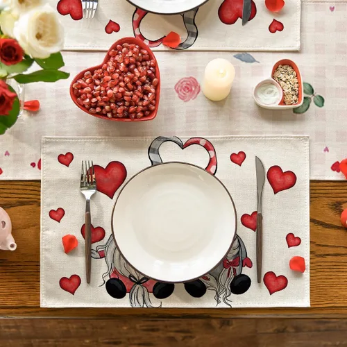 Miniatura 2 de Artoid Mode Juego de 4 manteles individuales con diseño de gnomos y corazones de San Valentín, 12 x 18 pulgadas, para boda, aniversario, primavera