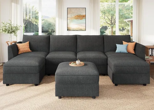 Miniatura 54 de HONBAY Sofá seccional modular con almacenamiento en forma de L sofá seccional, sofás convertibles para sala de estar - verde