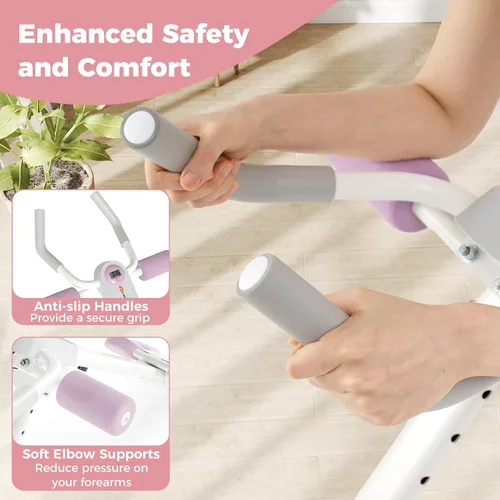 Miniatura 5 de Goplus Máquina de entrenamiento abdominal ajustable, equipo de entrenamiento plegable para abdominales con protección de rodilla, monitor LCD, Rosa