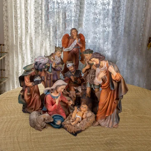 Miniatura 5 de Patelai 2 piezas Camino de Mesa Navideño de Natividad 47 x 70 pulgadas Camino de Mesa Rústico de Arpillera Accesorios de Escena de Natividad
