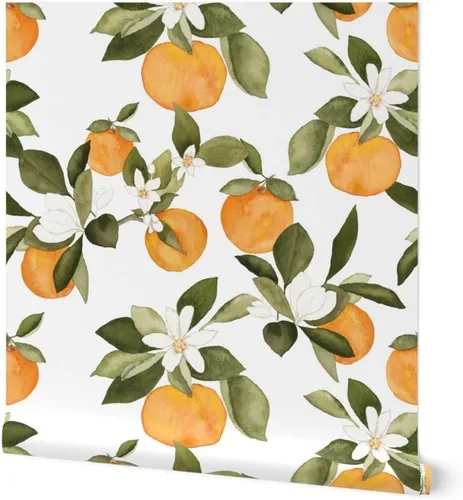 Papel tapiz autoadhesivo para despegar y pegar, flores de naranjas, flores de primavera, frutas cítricas, verano, botánico, floral, papel tapiz