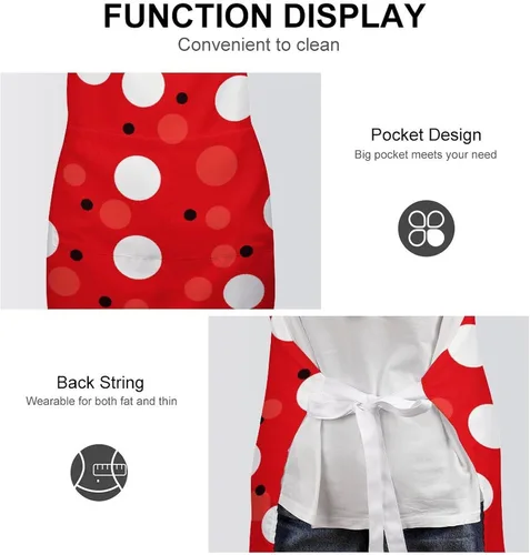 Miniatura 6 de Personalized Red White Polka Dot Adult Apron, Kitchen Cooking Aprons for Woman Man, Adjustable Bib Apron with Pocket for Baking, BBQ Crafting