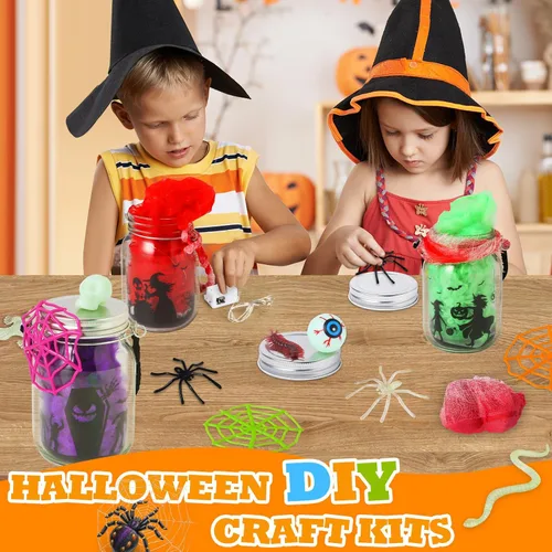 Miniatura 5 de OCHIDO Actividades de manualidades de Halloween para niños, paquete de 6 tarros de cristal para actividades artísticas escolares, suministros