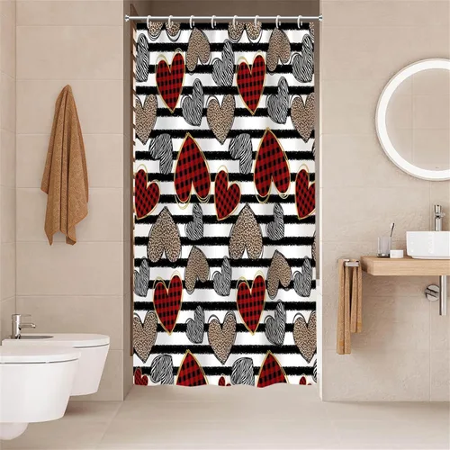 Miniatura 2 de Cortina de ducha de San Valentín para baño, 48 x 72 pulgadas, celosía, corazones de amor, impermeable, para tina, tina de caravana, rayas blancas