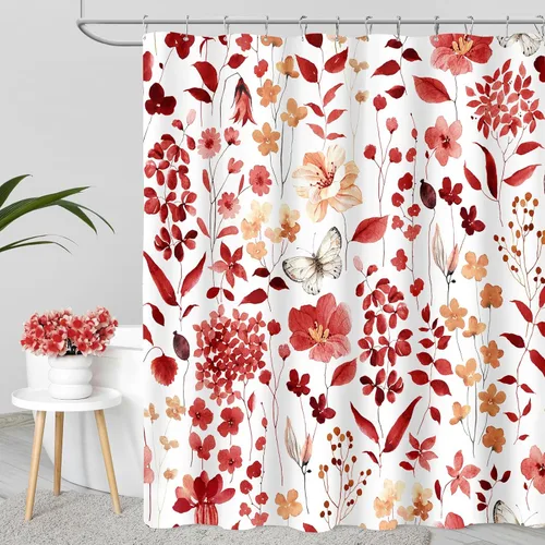 Miniatura 33 de MAYZUS Cortina de ducha con flores azules acuáticas, lindas cortinas de tela con flores para baño, juego de cortinas de tela de aguamarina