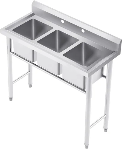 Miniatura 10 de WILPREP Fregadero de mano comercial, fregadero de acero inoxidable NSF con grifo de cuello de cisne y colador, fregadero de cocina de montaje