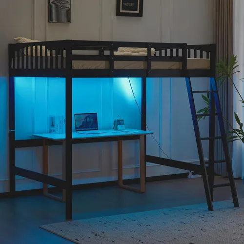 Miniatura 15 de VINGLI - Cama tipo loft baja de 47'' para junior con escaleras, cama de madera tamaño individual para adultos, niños y adolescentes jóvenes, sin