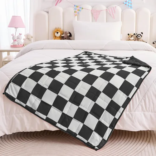 Miniatura 8 de yescool Manta con peso a cuadros negros de 3 libras, manta pesada transpirable, manta de cama de tartán, regalos para 20-40 libras, 36 x 48 pulgadas