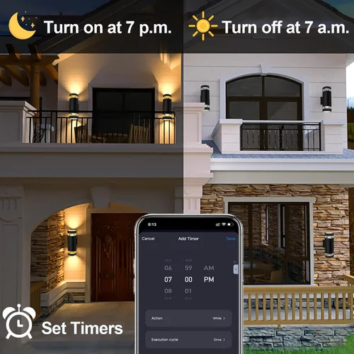 Miniatura 3 de wowlite Paquete de 2 luces RGB arriba y abajo para exteriores, luces de porche trasero, lámparas de pared al aire libre, control de aplicación WiFi