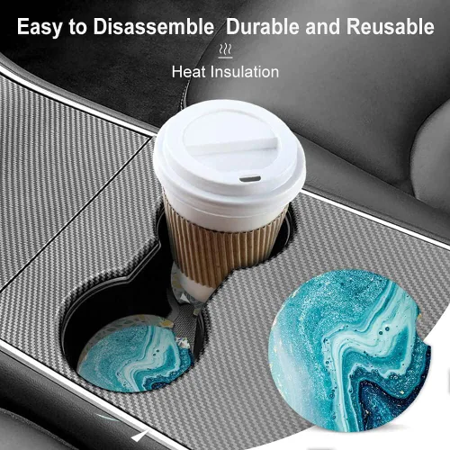 Miniatura 3 de Posavasos de automóvil para portavasos de automóvil, paquete de 2 posavasos de cerámica absorbente para bebidas, bonitos accesorios de automóvil