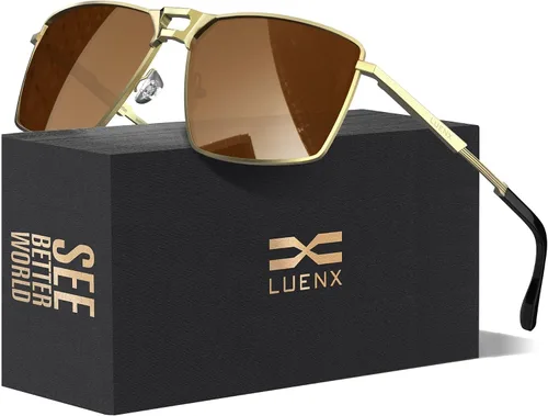 Miniatura 9 de LUENX Gafas de sol rectangulares de aviador para hombre, lentes polarizadas cuadradas con protección UV 400