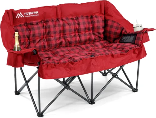 Miniatura 8 de Huskfirm Sillas de Camping Dobles Acolchadas Loveseat para 2 Personas - Sofá de Camping de Servicio Pesado de Tamaño Grande para Adultos Exterior
