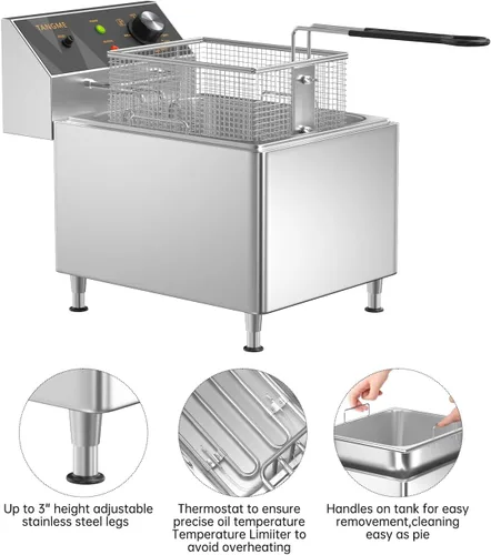 Miniatura 3 de TANGME Freidora Profunda con Cesta Individual, Freidora Eléctrica de Encimera de 1750W 12.7Qt Freidoras Profundas Comerciales de Gran Capacidad