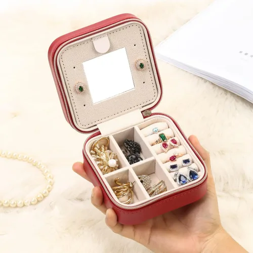 Miniatura 3 de TRODANCE Estuche de viaje para joyas con espejo, pequeño organizador de joyas de viaje, caja de joyería portátil, mini organizador de viaje, caja