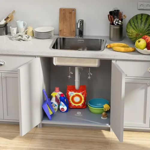Miniatura 7 de Tapete para debajo del fregadero, bandeja de silicona para gabinete de cocina de 34 x 22 pulgadas, impermeable y flexible para debajo del fregadero