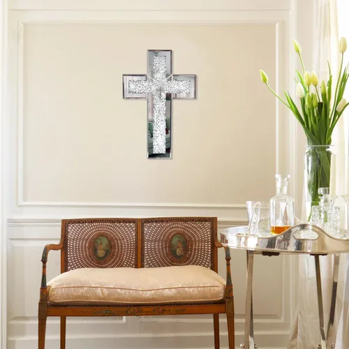 Miniatura 5 de GIMORRTO Decoración de pared con cruz espejada, cristal de diamante triturado, arte de pared religioso (pequeño)