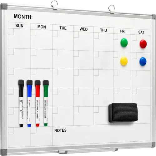 Comix Calendario magnético de borrado en seco, pizarra blanca de 24 x 18 pulgadas, calendario mensual de borrado en seco para pared, planificador de