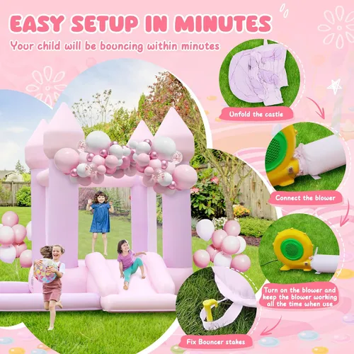 Miniatura 6 de FBSPORT Casa de rebote blanca inflable, castillo hinchable con soplador de aire, castillo hinchable para interiores y exteriores con gran pelotero