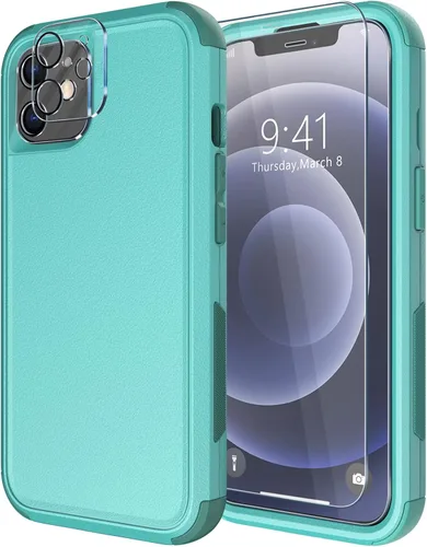 Miniatura 17 de Diverbox - Funda para iPhone 12 a prueba de golpes y caídas, protector de pantalla de vidrio templado, funda protectora de alta resistencia