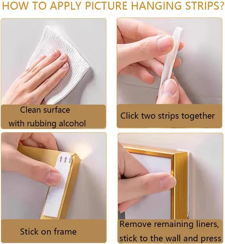 Miniatura 4 de 36 pares de tiras para colgar cuadros de 0.63 x 1.81 pulgadas, tiras adhesivas para colgar en la pared, sin agujeros, marcos de fotos para colgar