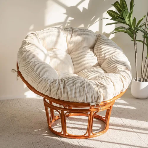 HIGOGOGO Cojín para silla Papasan con funda de corduroy (sin silla), cojín de apoyo de 48 x 48 pulgadas, cojín para silla acolchado, beige