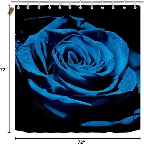 Miniatura 8 de Juego de 4 cortinas de ducha con diseño floral azul real, decoración de baño con diseño de flores de lluvia, cortina de ducha negra de tela, regalos