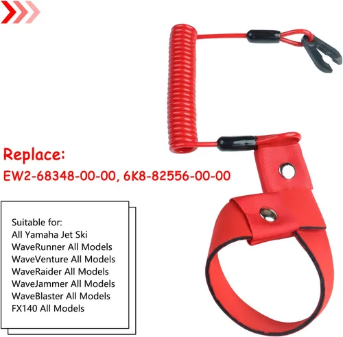 Miniatura 3 de Cordón para interruptor de barco para todos los Yamaha Jet Ski Waverunner, motor fuera de borda marino, correa de muñeca de amarre de parada de Rojo