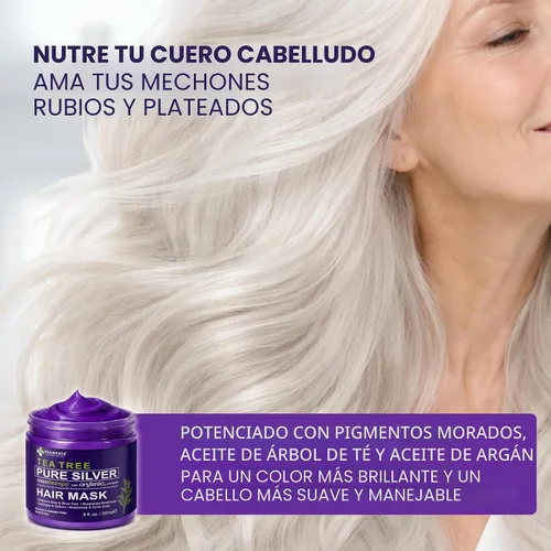 Miniatura 6 de KESMEDIK Máscara para el cabello morado de árbol de té, fórmula plateada pura para tonos amarillos cobrizos, acondicionador profundo con árbol de té