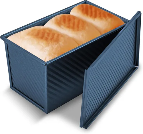 Miniatura 11 de KITESSENSU Molde para pan Pullman de acero al carbono con tapa, capacidad de masa de 1 libra, negro, antiadherente, pan y tostadas