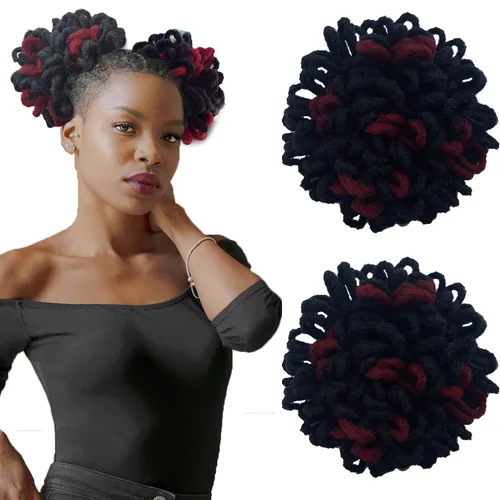 Miniatura 27 de DreadLock Moño Loc Moño de Pétalo Moño Afro High Puff Peluca de Cola de Caballo con Cordón Sintética Locs Falsos Moño de Cabello Cola de Caballo
