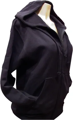 Miniatura 6 de Sudadera con capucha negra y plateada con diseño de cruz y alas de ángel, con cremallera negra