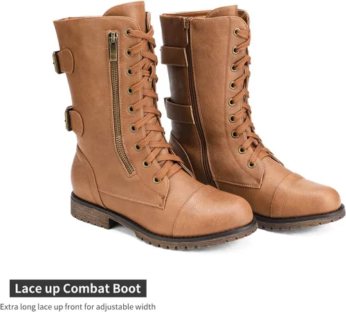 Miniatura 4 de DREAM PAIRS Women's Combat Boots, Mid Calf Built-in Wallet Pocket Lace up Military Ankle Booties