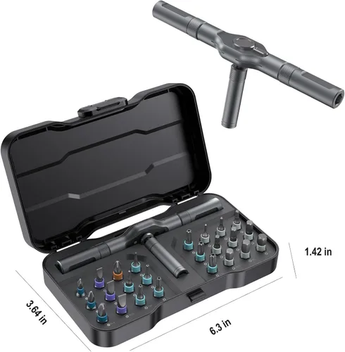 Miniatura 3 de Juego de destornilladores de trinquete 24 en 1, puntas de precisión magnéticas con mango y estuche desmontables, kit de mini destornilladores