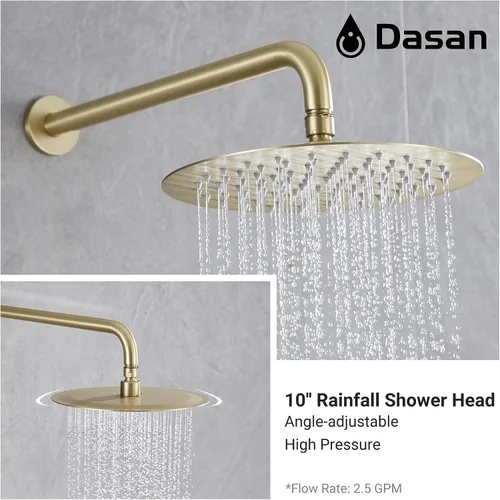 Miniatura 4 de DASAN DA-SS03BG-R10W - Juego completo de grifos de bañera, sistema de ducha de bañera dorado cepillado con boquilla de bañera, bañera y grifo