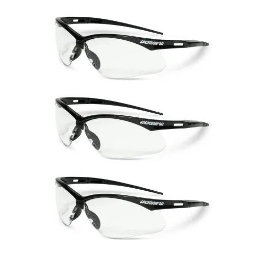 Jackson Safety SG - Lentes de seguridad para hombres y mujeres, lentes antiarañazos con marco negro, ANSI Z87.1, paquete de 3 (varios estilos)