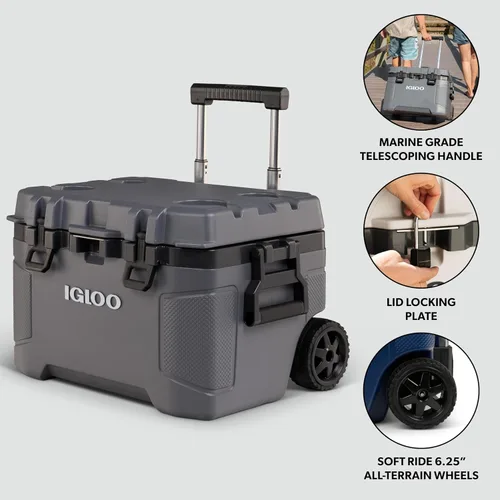 Miniatura 3 de Igloo Trailmate - Hielera con ruedas de 52 cuartos de galón, con carcasa dura aislada, color carbonita Carbonita 52Qt