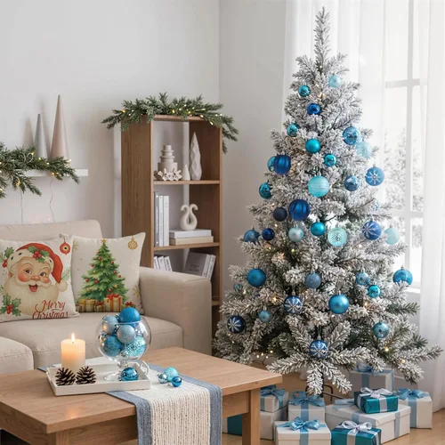 Miniatura 2 de LOVEINUSA Juego de 100 bolas de adorno de Navidad inastillables, bolas de purpurina surtidas para decoración de árboles y coronas