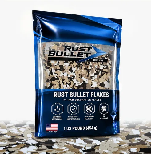 RUST BULLET Copos de color decorativos – marrón otoñal – Personaliza pisos de concreto con 1 libra de chips de vinilo duraderos y resistentes a los