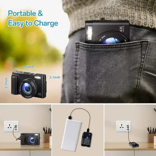 Miniatura 6 de FlyFrost Cámara digital 4K para fotografía, enfoque automático, cámara de vlogging de 48 MP para YouTube con tarjeta SD 16X Zoom digital Cámara